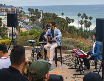 Band playing a show outdoors