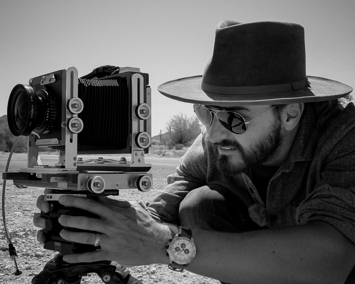 Nick Carver photographing in the desert